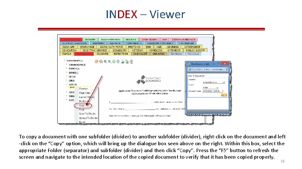 INDEX – Viewer To copy a document with one subfolder (divider) to another subfolder
