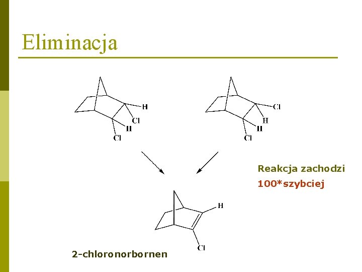 Eliminacja Reakcja zachodzi 100*szybciej 2 -chloronorbornen 