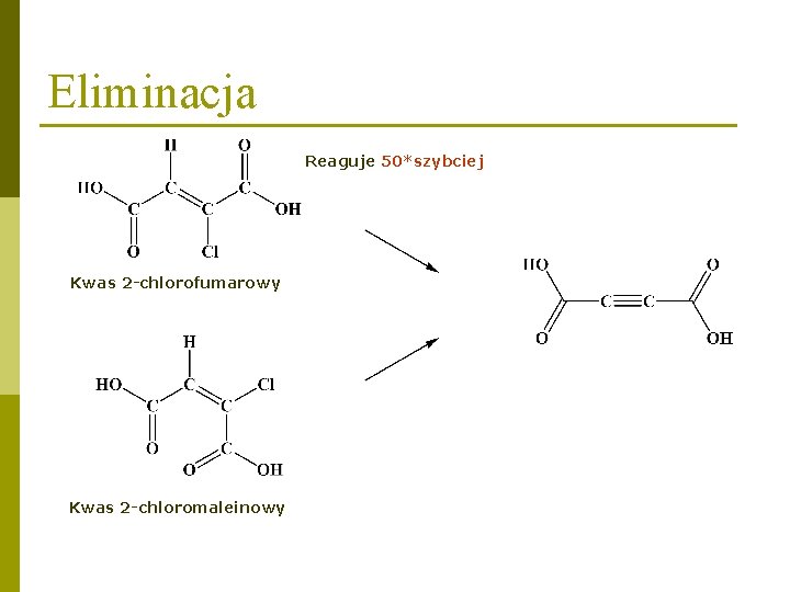 Eliminacja Reaguje 50*szybciej Kwas 2 -chlorofumarowy Kwas 2 -chloromaleinowy 