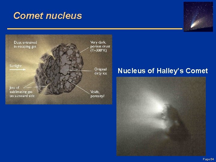 Comet nucleus Nucleus of Halley’s Comet Page 64 