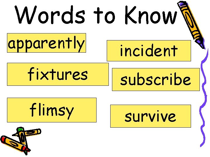 Words to Know apparently incident fixtures subscribe flimsy survive 