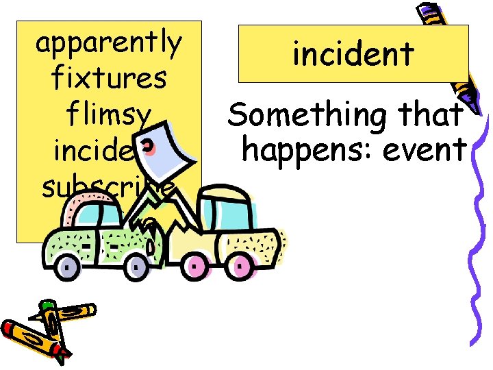 apparently fixtures flimsy incident subscribe survive incident Something that happens: event 
