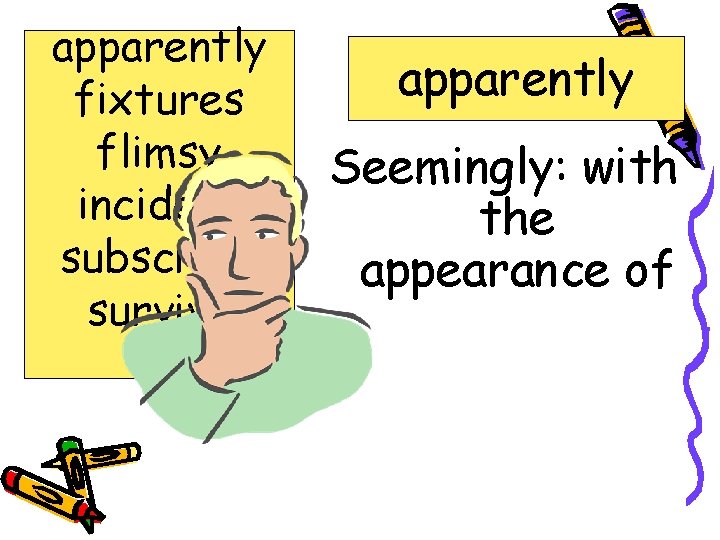 apparently fixtures flimsy incident subscribe survive apparently Seemingly: with the appearance of 