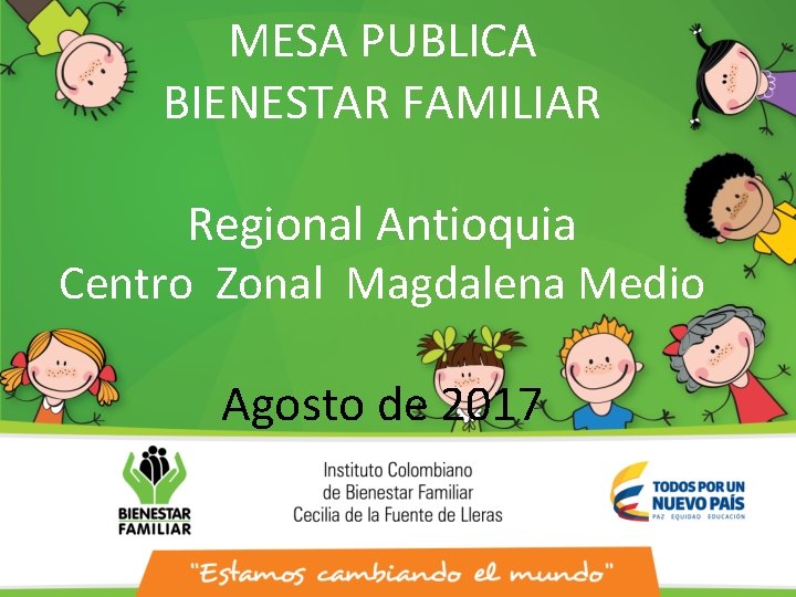 MESA PUBLICA BIENESTAR FAMILIAR Regional Antioquia Centro Zonal Magdalena Medio Agosto de 2017 