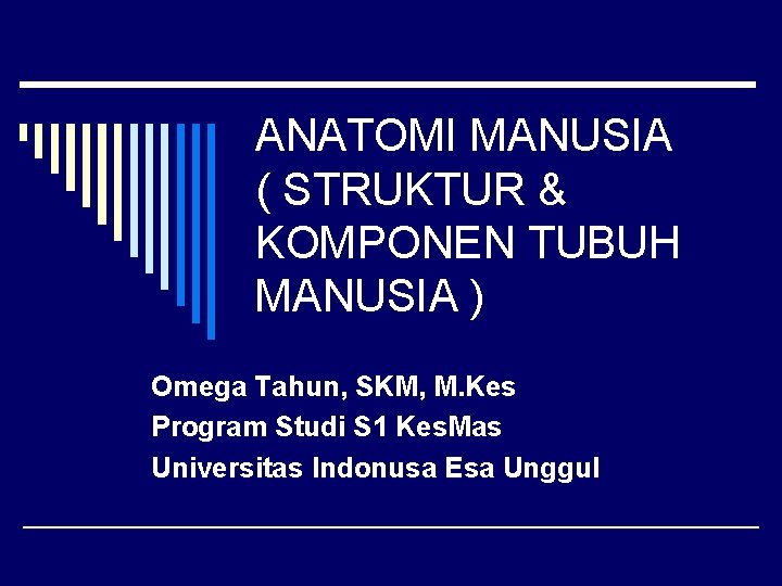 ANATOMI MANUSIA ( STRUKTUR & KOMPONEN TUBUH MANUSIA ) Omega Tahun, SKM, M. Kes