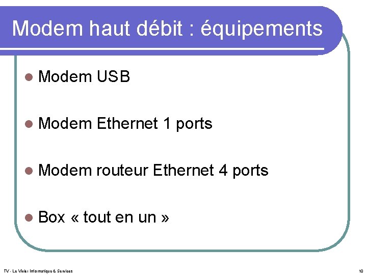 Modem haut débit : équipements l Modem USB l Modem Ethernet 1 ports l