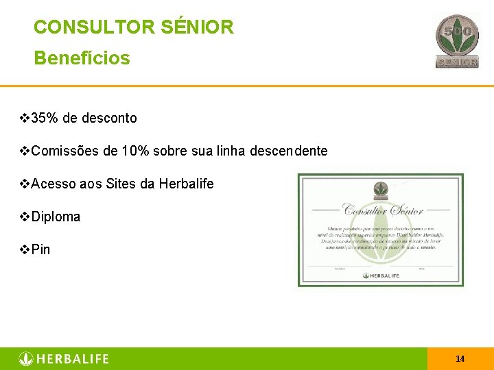 CONSULTOR SÉNIOR Benefícios v 35% de desconto v. Comissões de 10% sobre sua linha