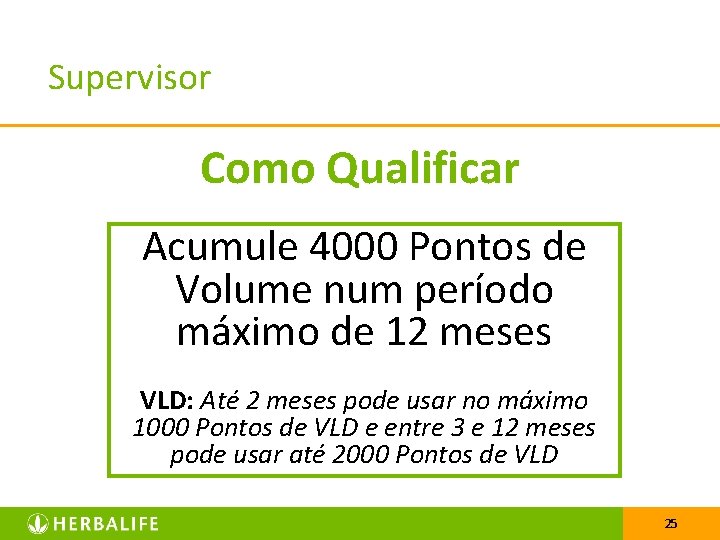 Supervisor Como Qualificar Acumule 4000 Pontos de Volume num período máximo de 12 meses
