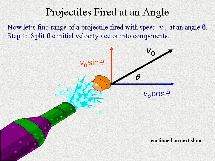 Projectiles Fired at an Angle Now let’s find range of a projectile fired with