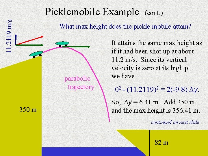 11. 2119 m/s Picklemobile Example (cont. ) What max height does the pickle mobile