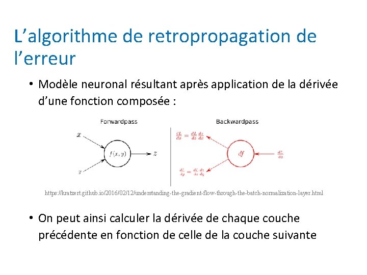 L’algorithme de retropropagation de l’erreur • Modèle neuronal résultant après application de la dérivée