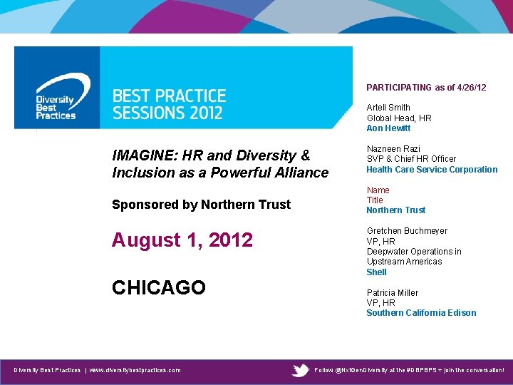 PARTICIPATING as of 4/26/12 Artell Smith Global Head, HR Aon Hewitt IMAGINE: HR and