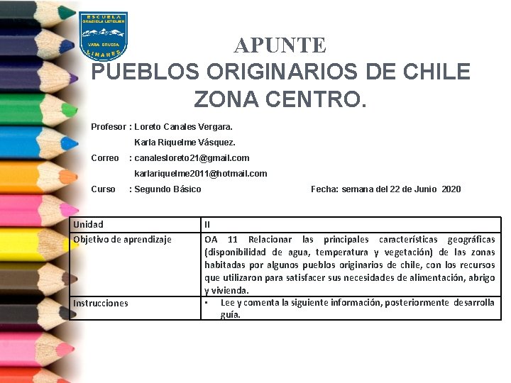 APUNTE PUEBLOS ORIGINARIOS DE CHILE ZONA CENTRO. Profesor : Loreto Canales Vergara. Karla Riquelme