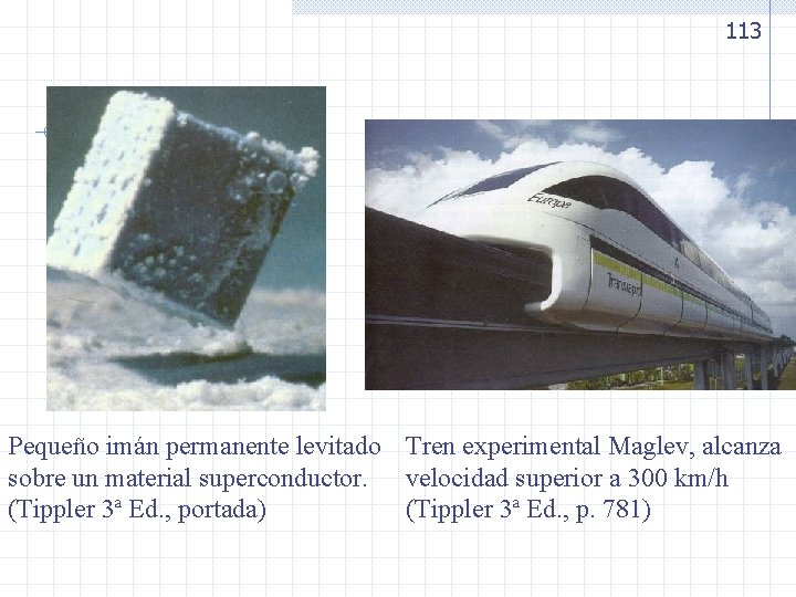 113 Pequeño imán permanente levitado Tren experimental Maglev, alcanza sobre un material superconductor. velocidad