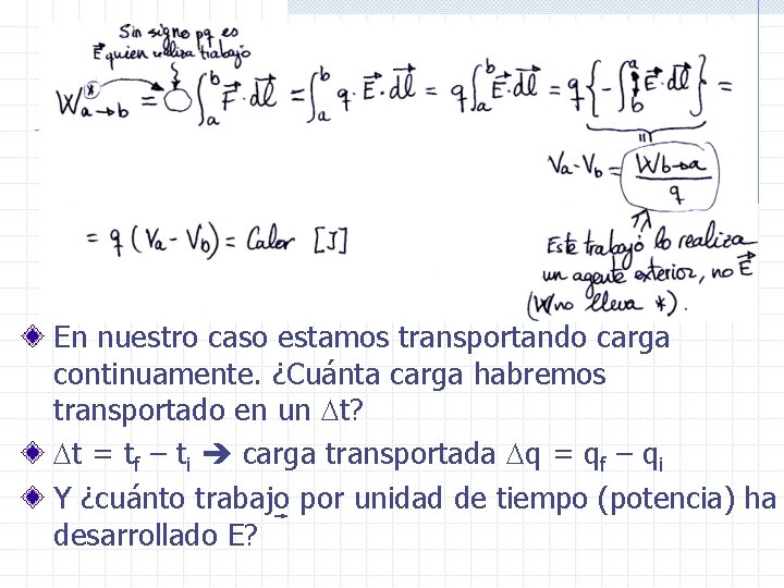 Ley de Joule 66 En nuestro caso estamos transportando carga continuamente. ¿Cuánta carga habremos