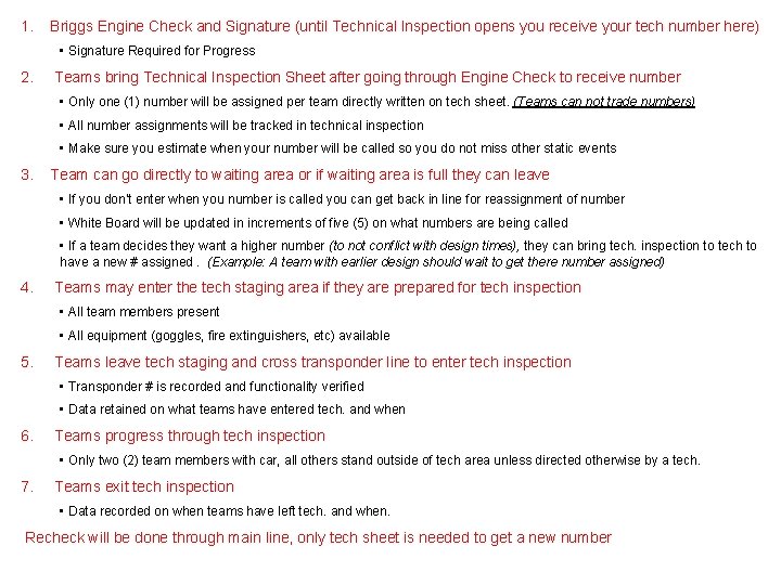 1. Briggs Engine Check and Signature (until Technical Inspection opens you receive your tech