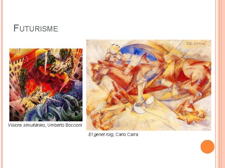 FUTURISME Visions simultànies, Umberto Boccioni El genet roig, Carlo Carra 