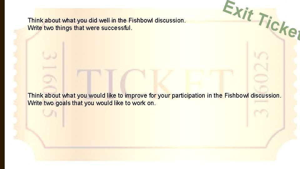 Think about what you did well in the Fishbowl discussion. Write two things that