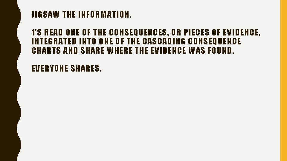 JIGSAW THE INFORMATION. 1’S READ ONE OF THE CONSEQUENCES, OR PIECES OF EVIDENCE, INTEGRATED