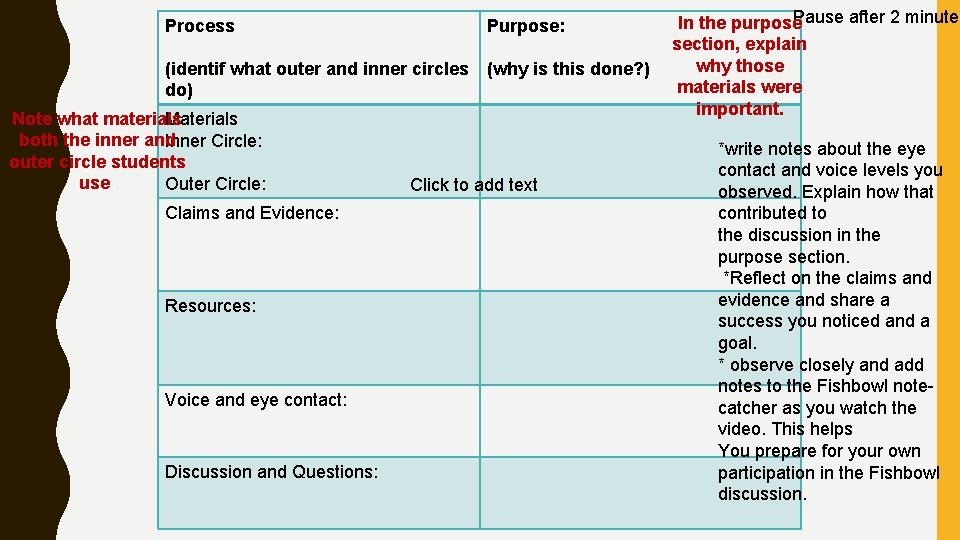 Pause after 2 minutes In the purpose section, explain why those (identif what outer