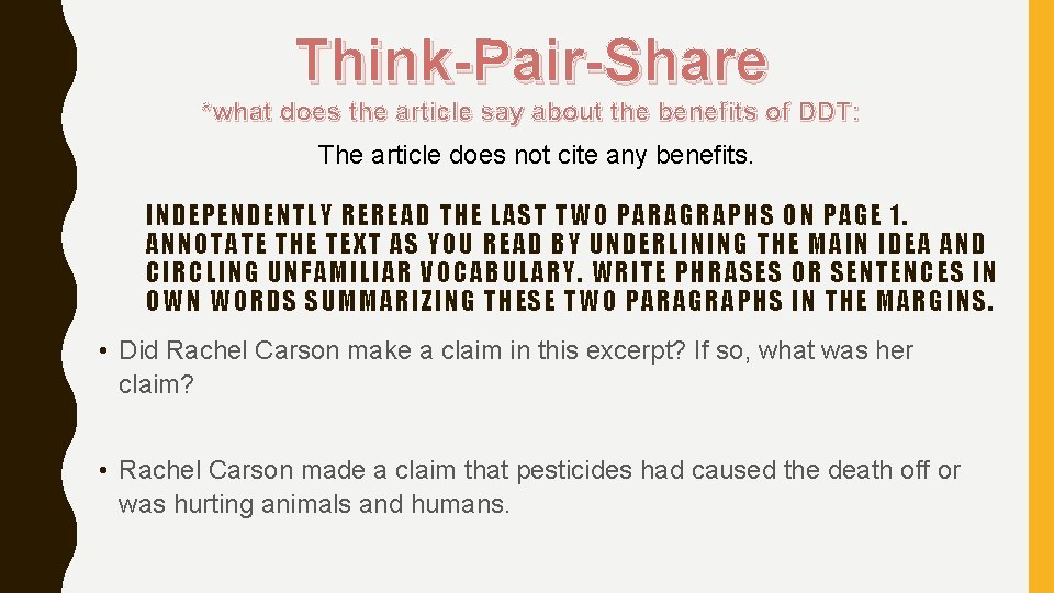 Think-Pair-Share *what does the article say about the benefits of DDT: The article does