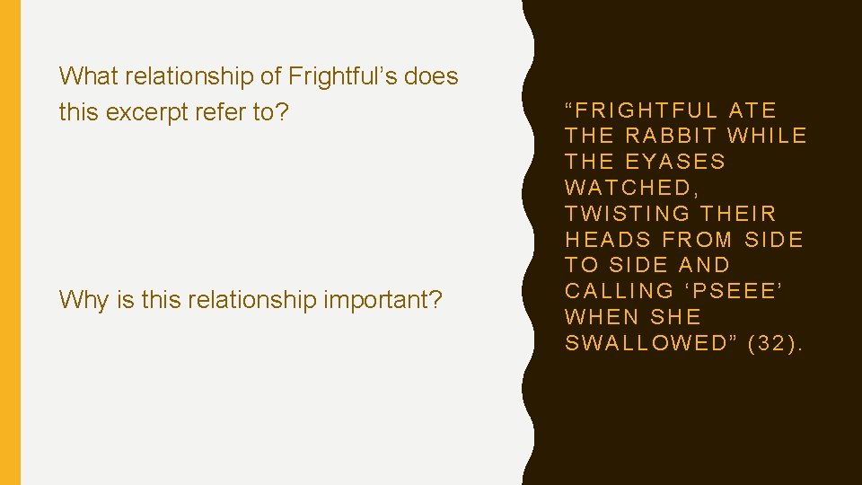 What relationship of Frightful’s does this excerpt refer to? Why is this relationship important?