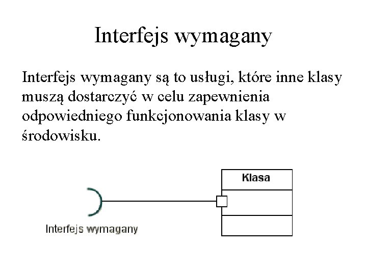 Interfejs wymagany są to usługi, które inne klasy muszą dostarczyć w celu zapewnienia odpowiedniego Interfejs wymagany są to usługi, które inne klasy muszą dostarczyć w celu zapewnienia odpowiedniego