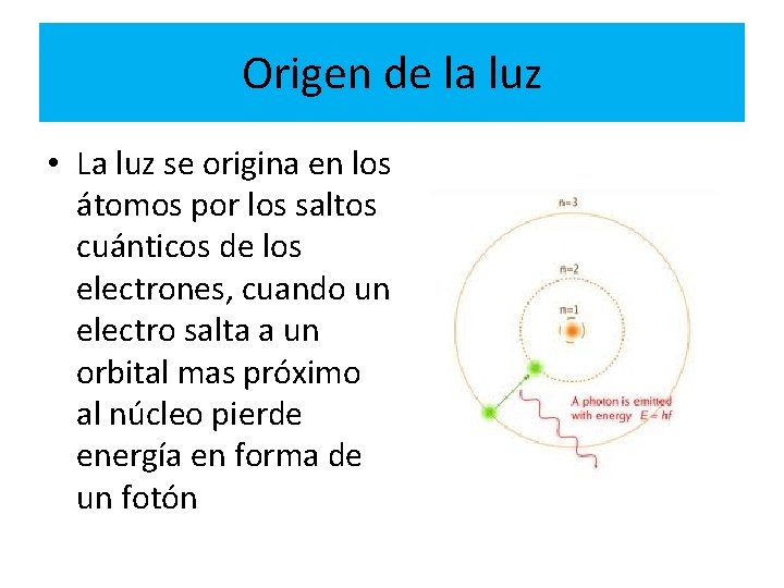 Origen de la luz • La luz se origina en los átomos por los