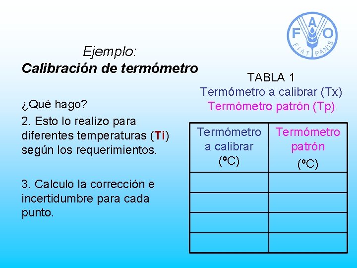 Ejemplo: Calibración de termómetro ¿Qué hago? 2. Esto lo realizo para diferentes temperaturas (Ti)