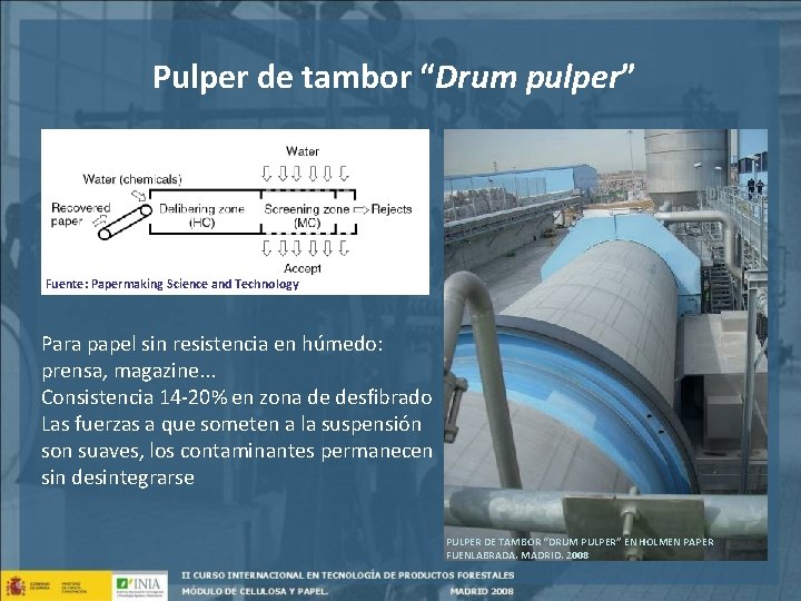 Pulper de tambor “Drum pulper” Fuente: Papermaking Science and Technology Para papel sin resistencia