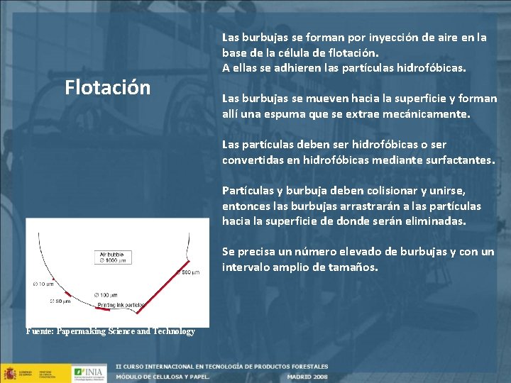 Flotación Las burbujas se forman por inyección de aire en la base de la