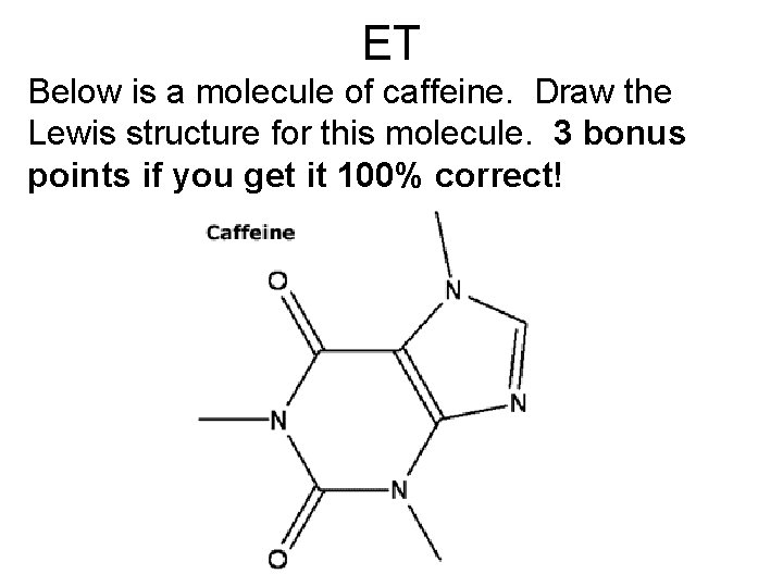 ET Below is a molecule of caffeine. Draw the Lewis structure for this molecule.