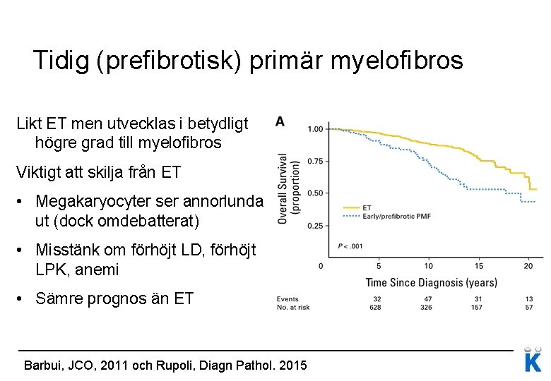 Tidig (prefibrotisk) primär myelofibros Likt ET men utvecklas i betydligt högre grad till myelofibros