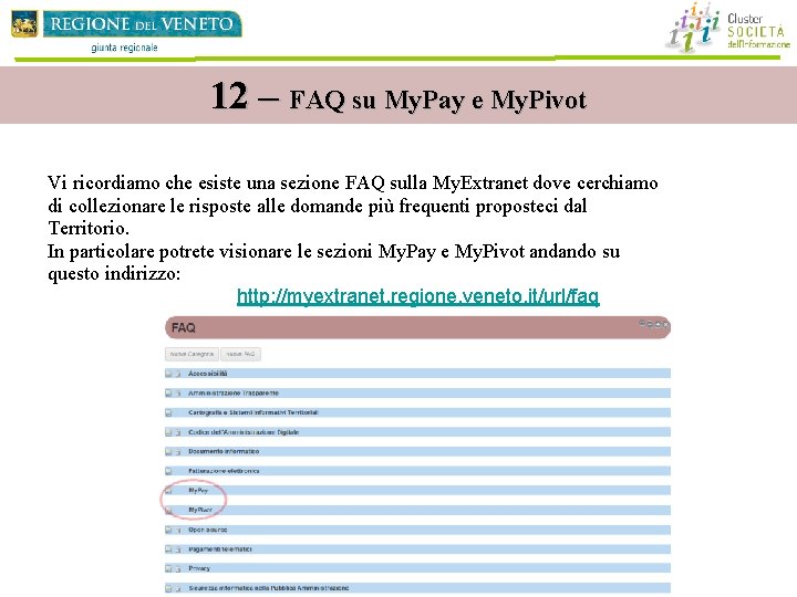 12 – FAQ su My. Pay e My. Pivot Vi ricordiamo che esiste una 12 – FAQ su My. Pay e My. Pivot Vi ricordiamo che esiste una