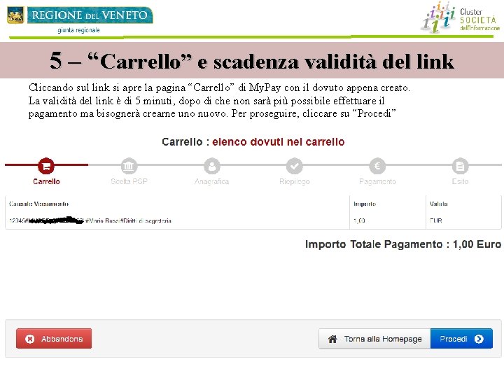 5 – “Carrello” e scadenza validità del link Cliccando sul link si apre la 5 – “Carrello” e scadenza validità del link Cliccando sul link si apre la