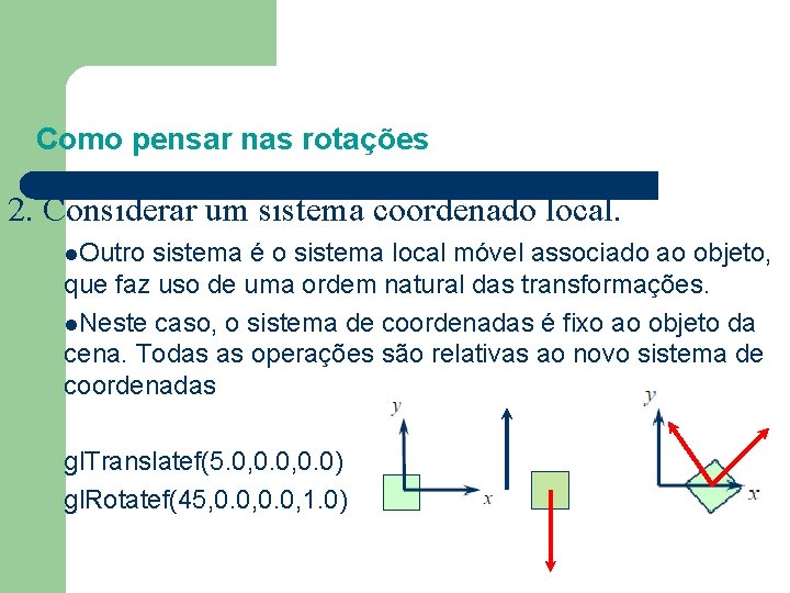 Como pensar nas rotações 2. Considerar um sistema coordenado local. l. Outro sistema é