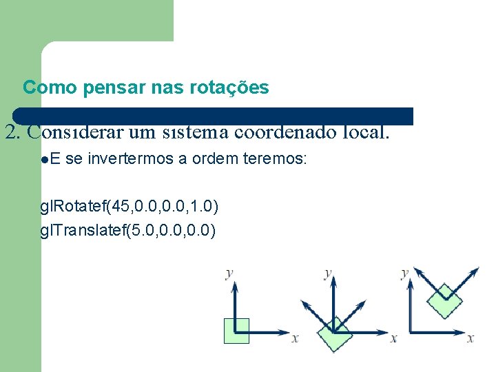 Como pensar nas rotações 2. Considerar um sistema coordenado local. l. E se invertermos