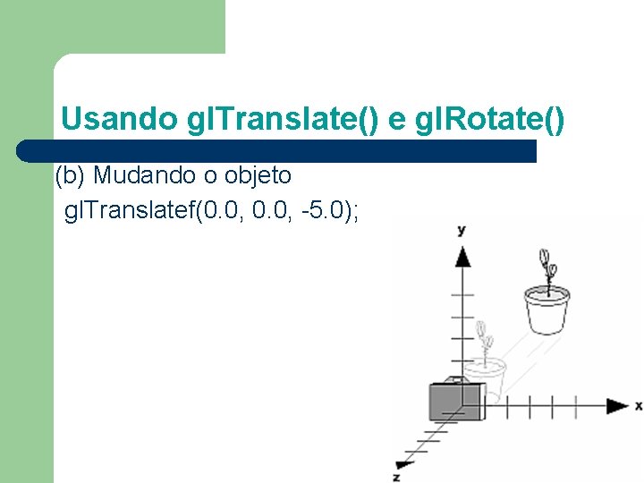 Usando gl. Translate() e gl. Rotate() (b) Mudando o objeto gl. Translatef(0. 0, -5.