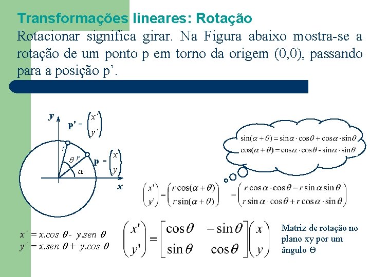 Transformações lineares: Rotação Rotacionar significa girar. Na Figura abaixo mostra-se a rotação de um