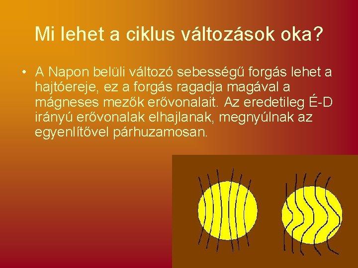 Mi lehet a ciklus változások oka? • A Napon belüli változó sebességű forgás lehet