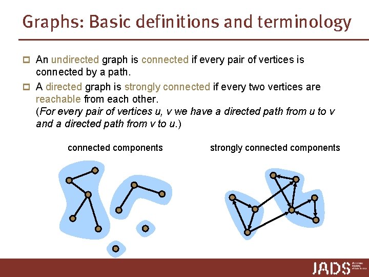 Graphs: Basic definitions and terminology p An undirected graph is connected if every pair