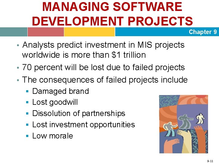 MANAGING SOFTWARE DEVELOPMENT PROJECTS Chapter 9 • Analysts predict investment in MIS projects worldwide