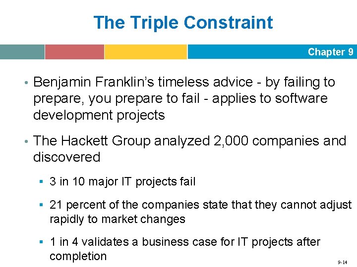 The Triple Constraint Chapter 9 • Benjamin Franklin’s timeless advice - by failing to