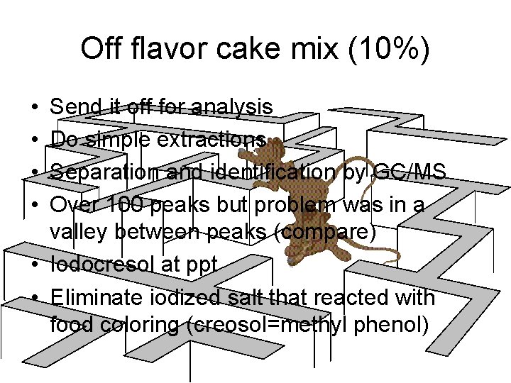 Off flavor cake mix (10%) • • Send it off for analysis Do simple