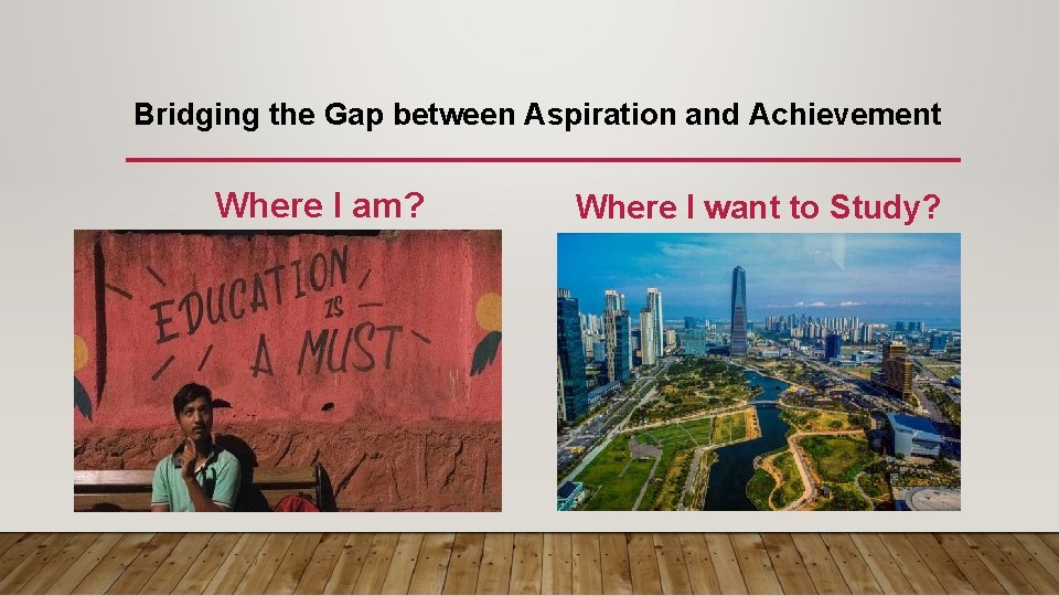 Bridging the Gap between Aspiration and Achievement Where I am? Where I want to