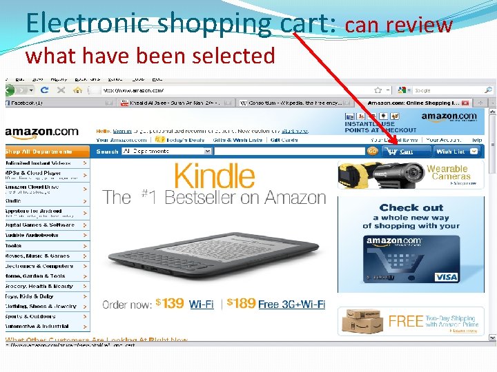 Electronic shopping cart: can review what have been selected 