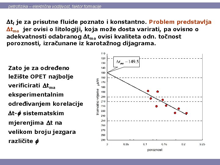 petrofizika – električna vodljivost, faktor formacije Dtf je za prisutne fluide poznato i konstantno.