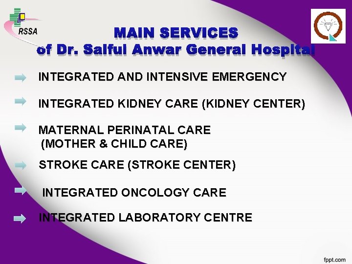 MAIN SERVICES of Dr. Saiful Anwar General Hospital INTEGRATED AND INTENSIVE EMERGENCY INTEGRATED KIDNEY