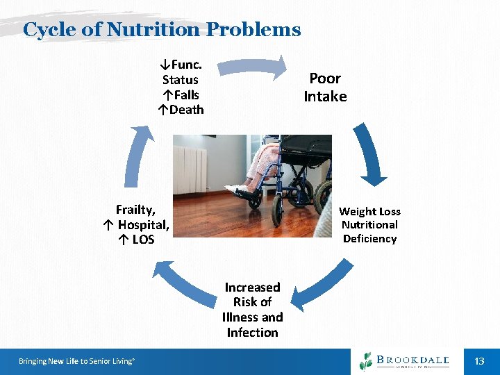 Cycle of Nutrition Problems ↓Func. Status ↑Falls ↑Death Poor Intake Frailty, ↑ Hospital, ↑ Cycle of Nutrition Problems ↓Func. Status ↑Falls ↑Death Poor Intake Frailty, ↑ Hospital, ↑