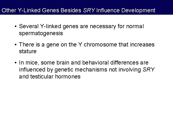 Other Y-Linked Genes Besides SRY Influence Development • Several Y-linked genes are necessary for Other Y-Linked Genes Besides SRY Influence Development • Several Y-linked genes are necessary for